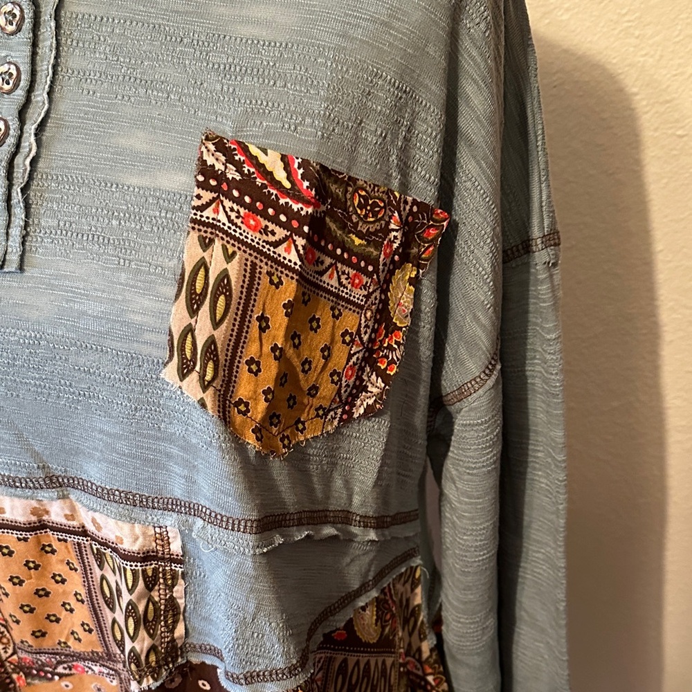 Pol Nwot Blue And Brown Patchwork Button Down Shi… - image 4